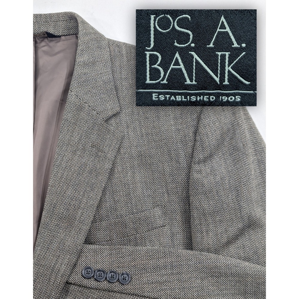 Jos Bank Vintage Suit Jacket Blazer Sport‎ Coat Textured Wool Birds Eye 48L 50"